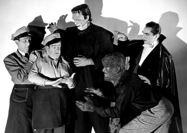 Bella Lugosi (Right) with other stars from the movie Abbott and Costello Meet the Monsters